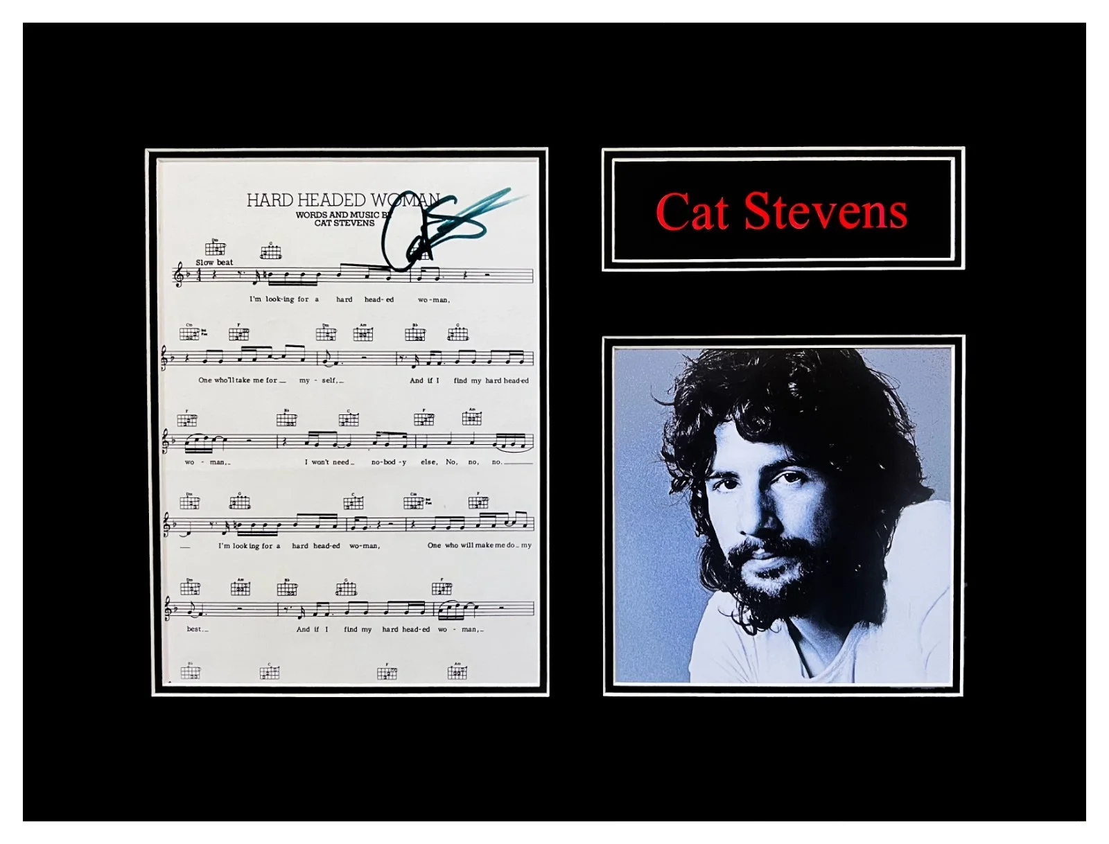 Cat Stevens — Cat Stevens Signed Sheet Music Museum Framed Ready to Display
