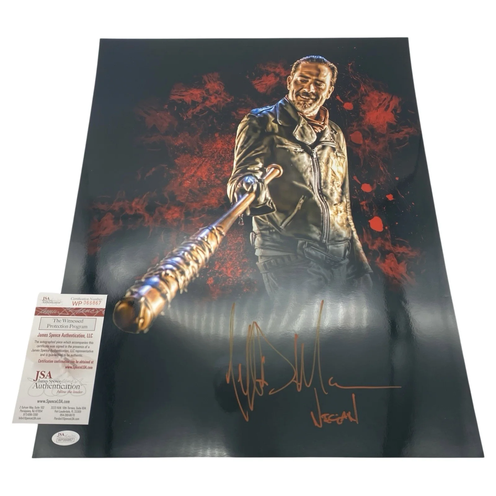 Jeffrey Dean Morgan — Jeffrey Dean Morgan Negan The Walking Dead Lucille Signed 16x20 Metallic Photo