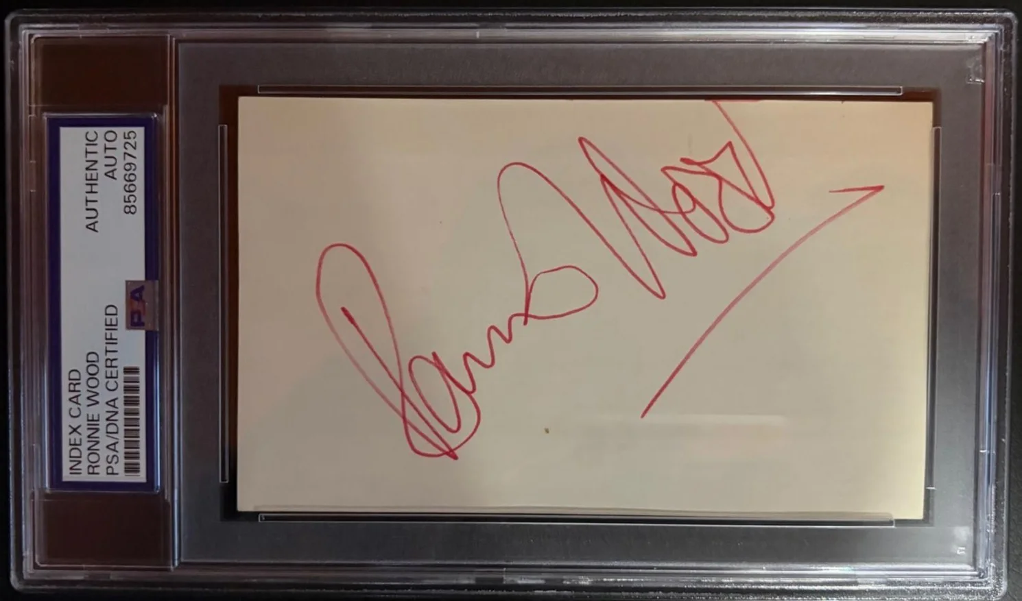 Ronnie Wood — RONNIE WOOD SIGNED AUTOGRAPHED INDEX CARD ENCAPSULATED PSA RARE ROLLING STONES A