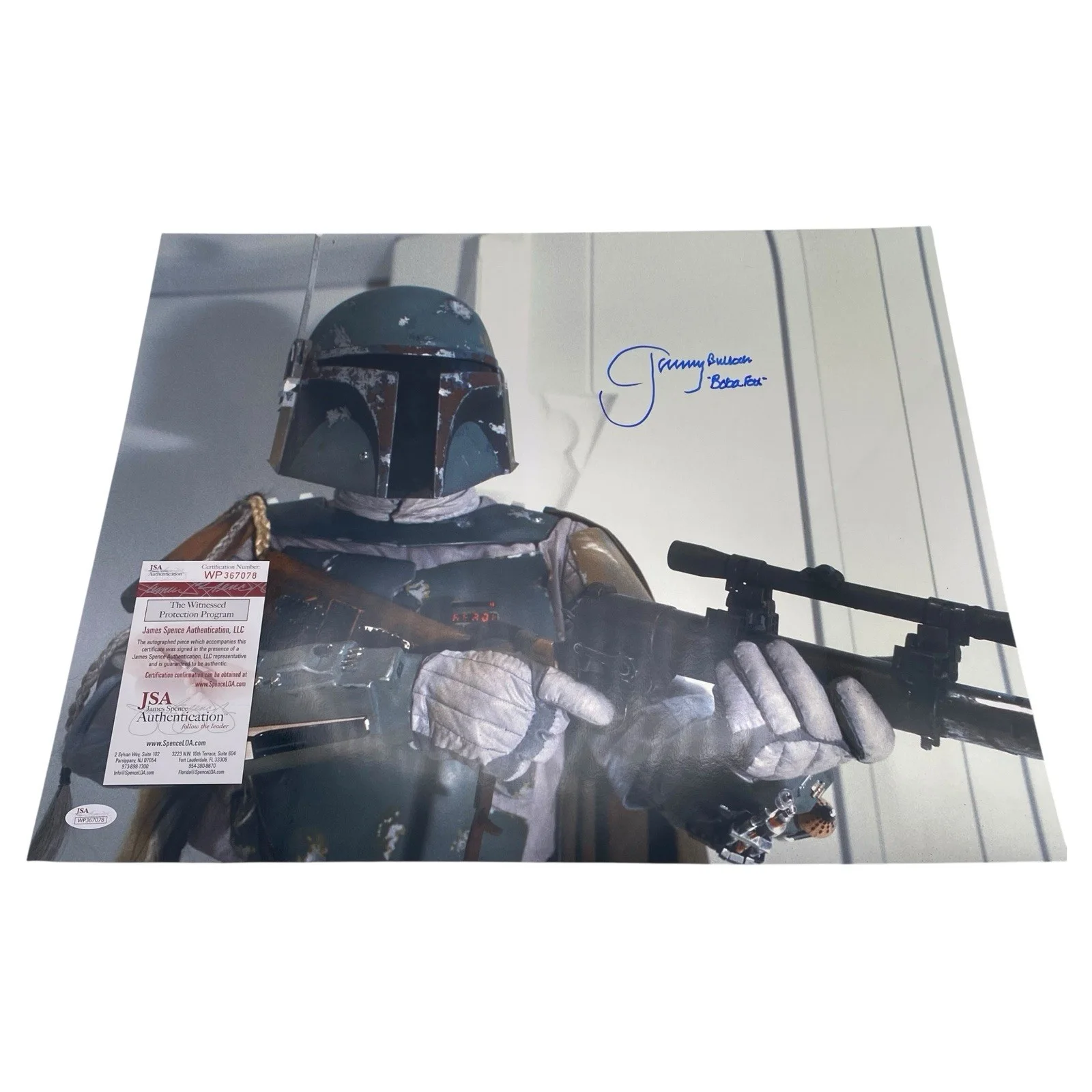 Jeremy Bulloch — Jeremy Bulloch Boba Fett Star Wars Signed 16x20 Huge Metallic Photo JSA Witness, изображение 2