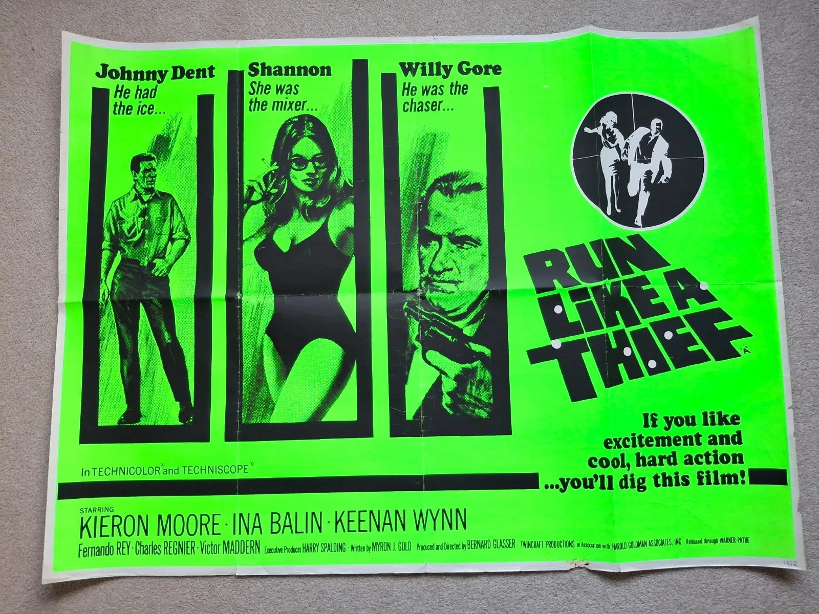 Run Like A Thief Rare Original Film Cinema Movie Poster Kieron Moore Ina Balin, изображение 2