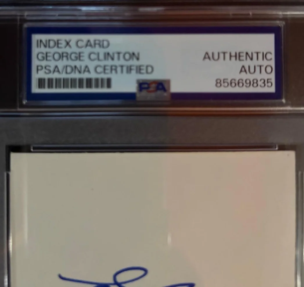 George Clinton — GEORGE CLINTON SIGNED INDEX CARD ENCAPSULATED PSA JUST SING FLASH LIGHT B, image 2