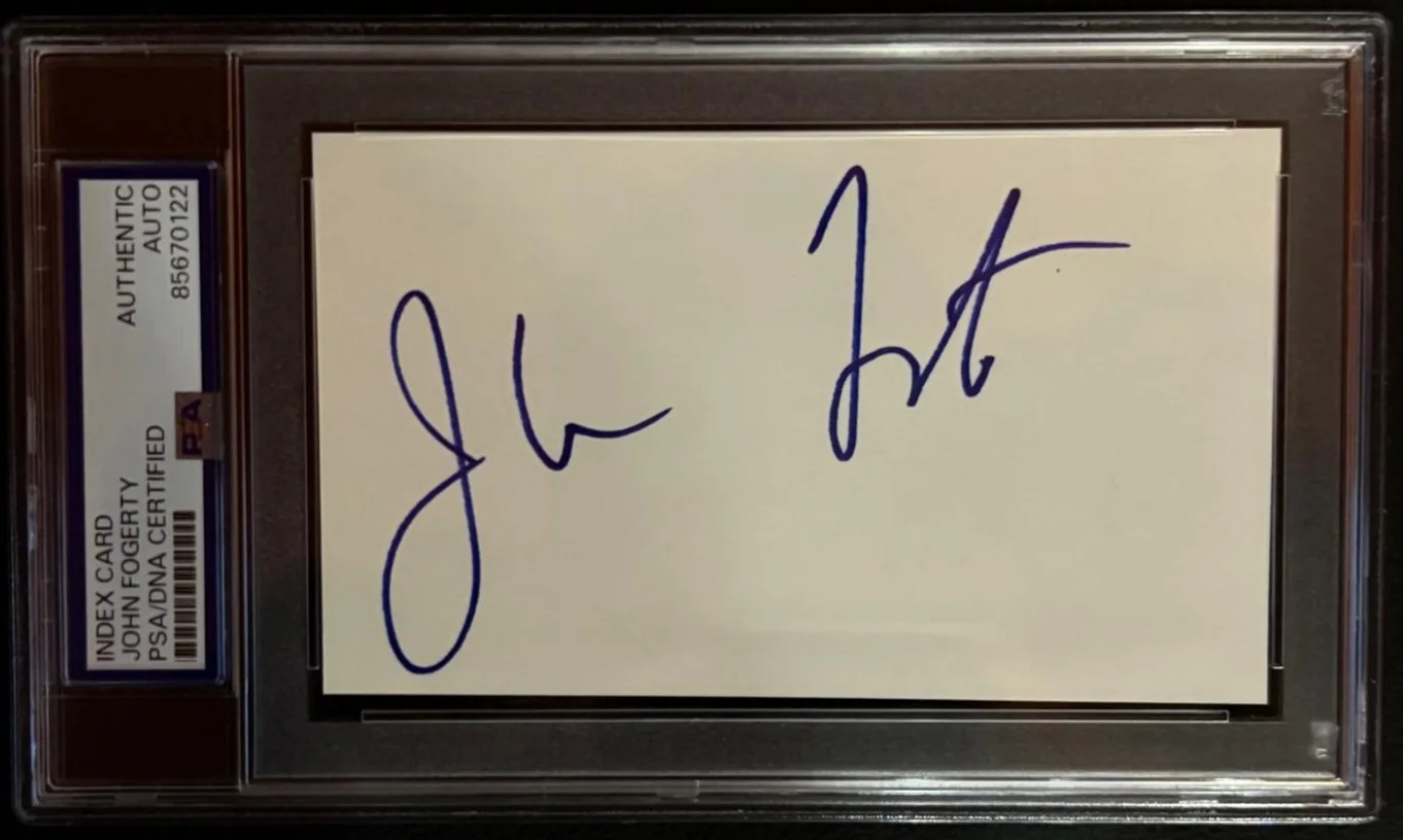 John Fogerty — JOHN FOGERTY SIGNED AUTOGRAPHED INDEX CARD ENCAPSULATED PSA RARE BAYOU COUNTRY