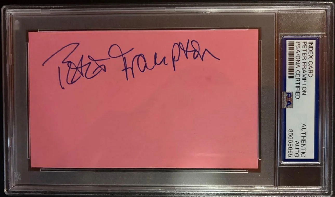 Peter Frampton — PETER FRAMPTON SIGNED AUTOGRAPHED INDEX CARD ENCAPSULATED PSA RARE HUMBLE PIE