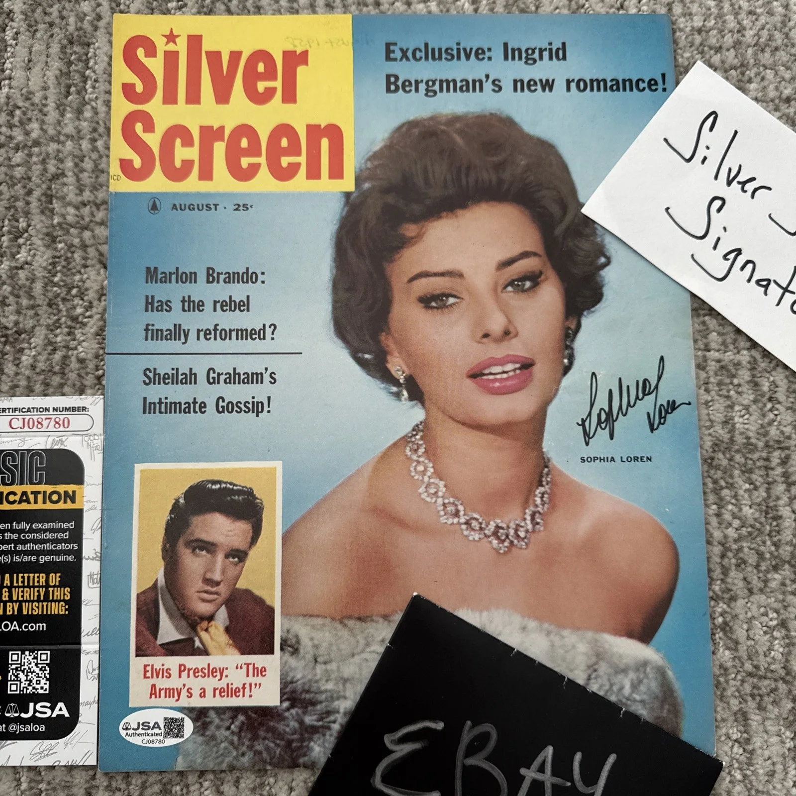 Sophia Loren — Sophia Loren SIGNED Autograph JSA COA Certified Magazine Cover Elvis Presley, image 2