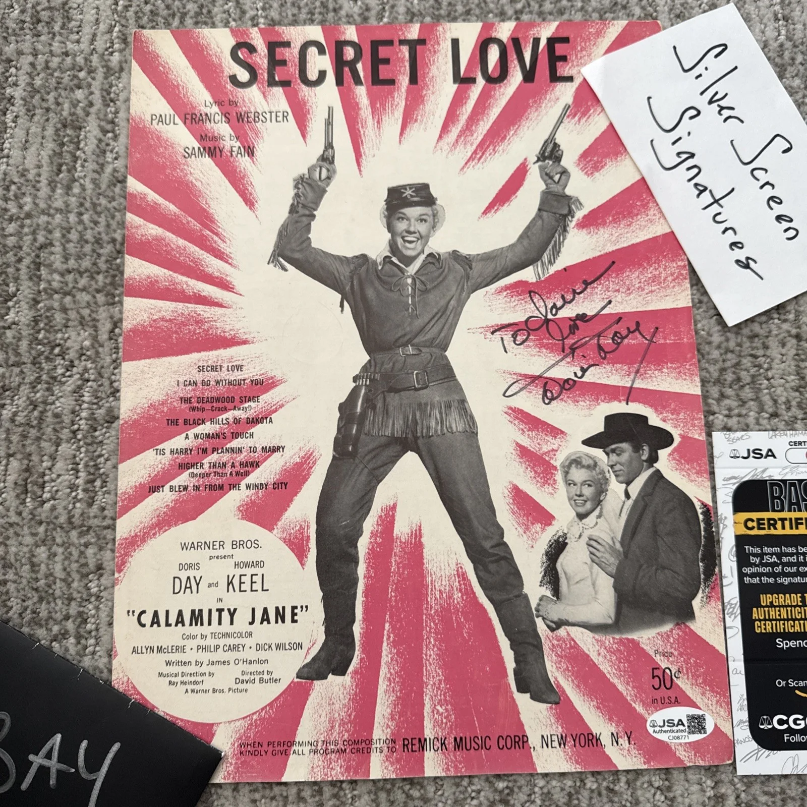 Doris Day Calamity Jane Autograph Signed Sheet Music JSA COA #1 Secret Love, image 5