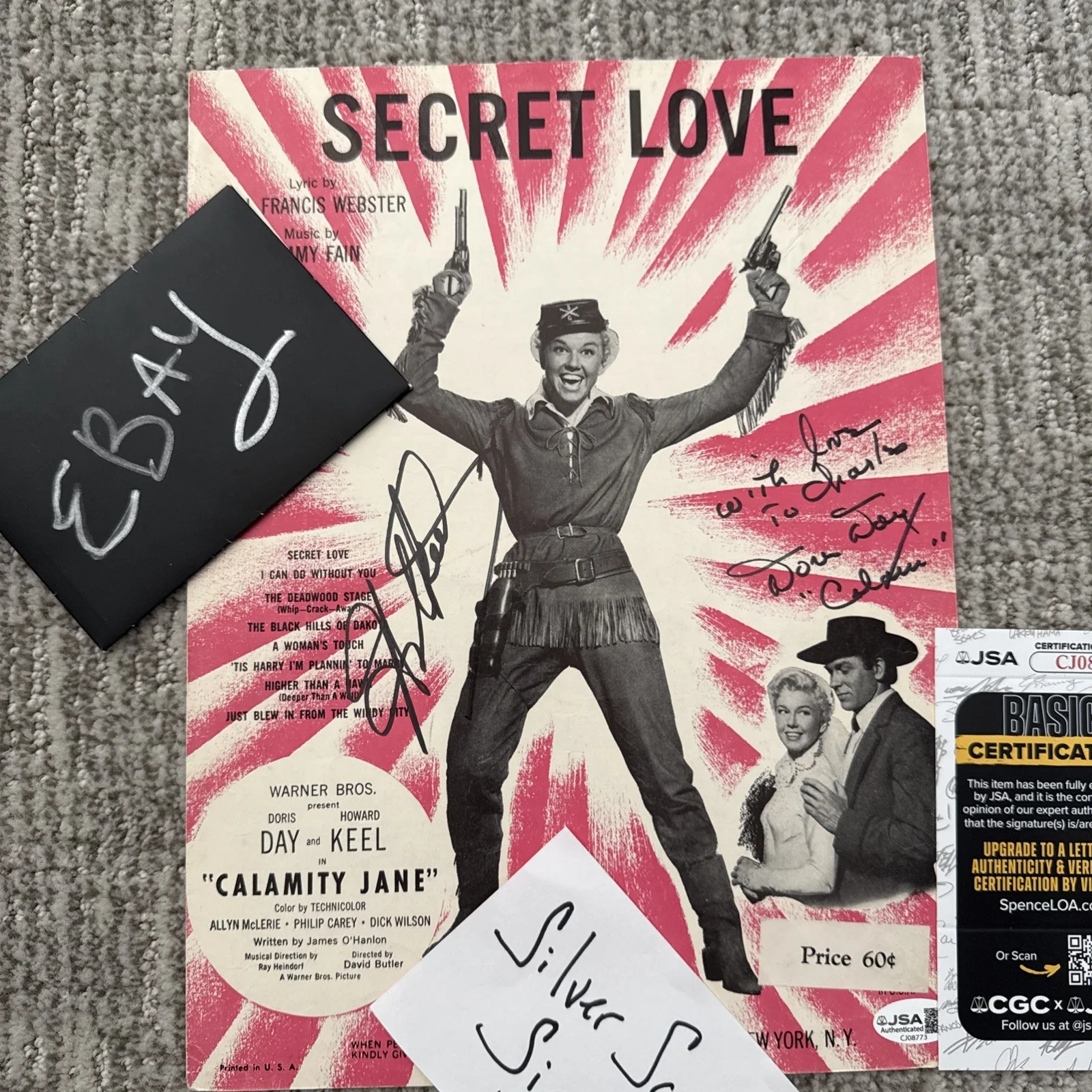 Doris Day & Howard Keel Autograph Signed Sheet Music JSA COA #1 Secret Love, изображение 2