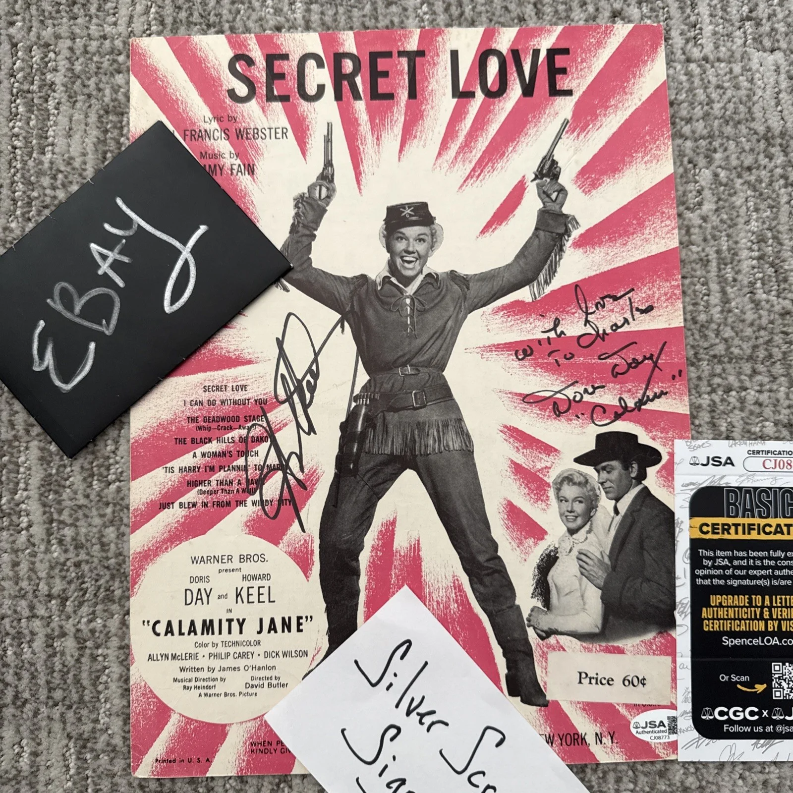 Doris Day & Howard Keel Autograph Signed Sheet Music JSA COA #1 Secret Love, изображение 3
