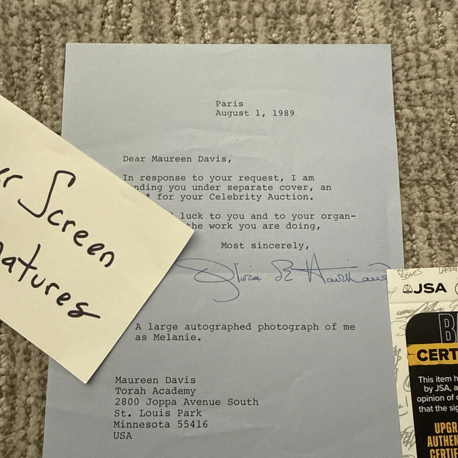 Olivia De Havilland Melanie Gone With Wind Autograph SIGNED Letter JSA COA, image 5