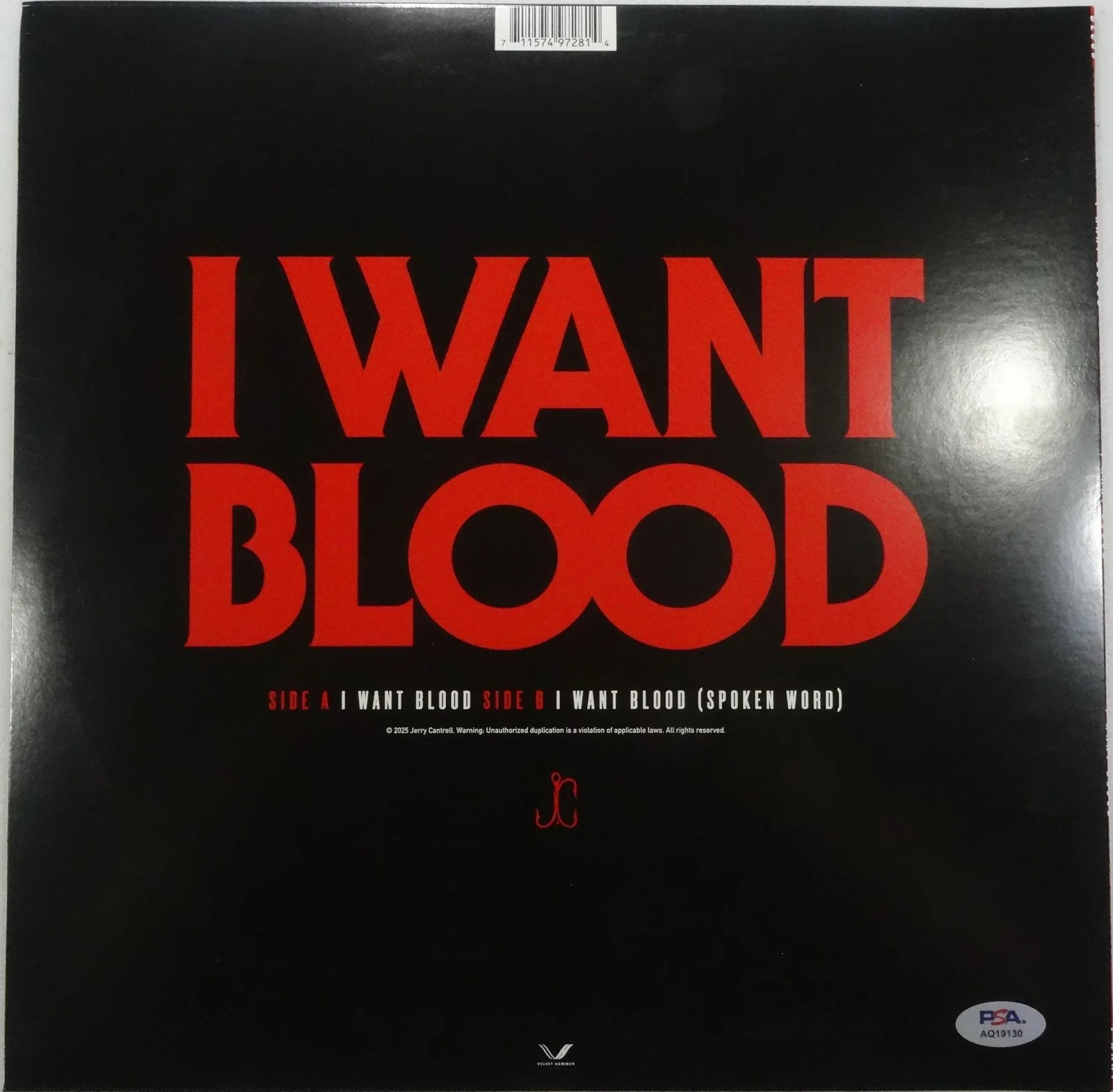 SIGNED JERRY CANTRELL AUTOGRAPHED 12" BLOOD RED LP CERTIFIED PSA COA # AQ19130, image 3
