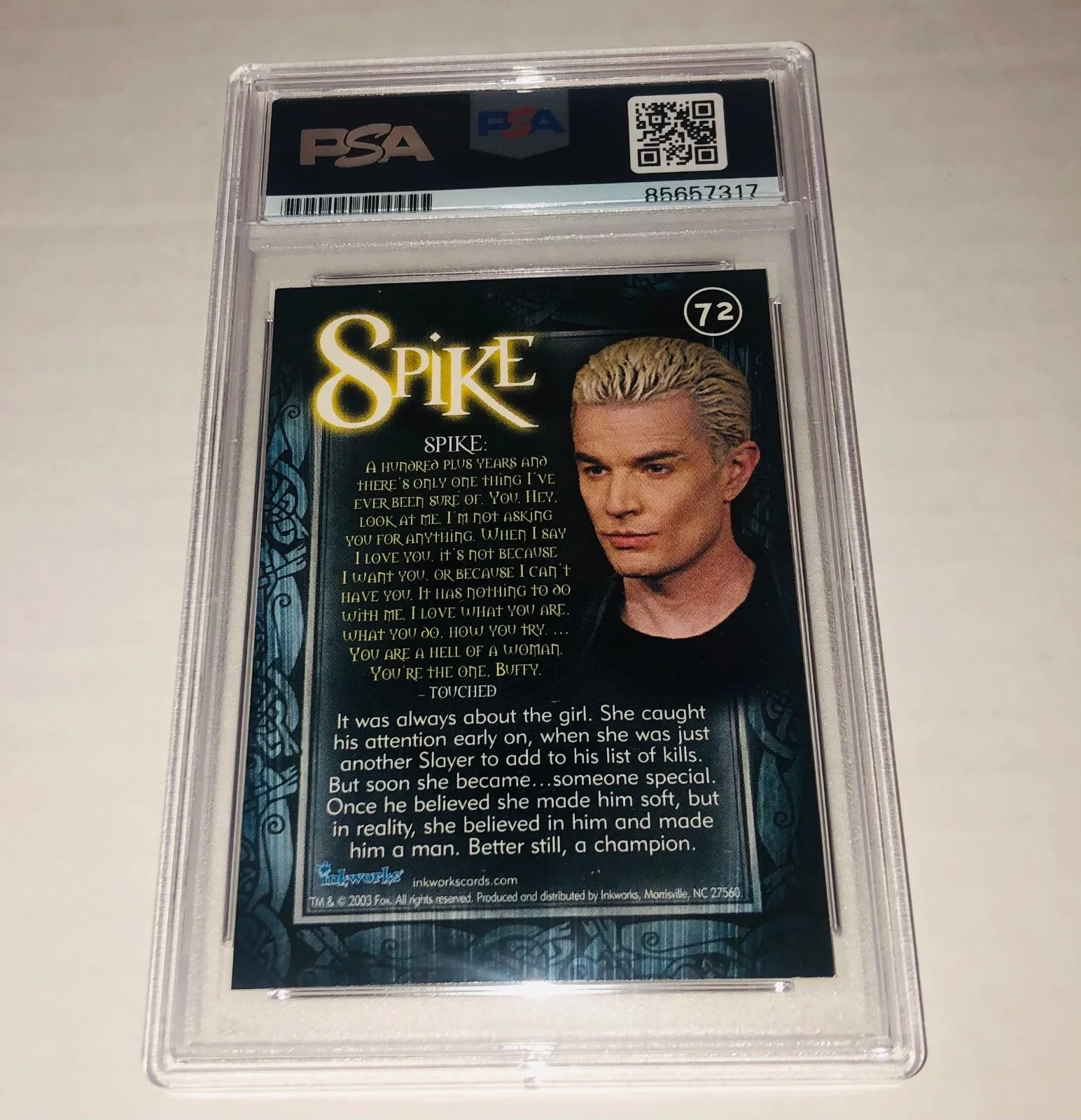 James Marsters — James Marsters 2003 Inkworks Buffy The Vampire Slayer Spike #72 Signed Card PSA, изображение 2