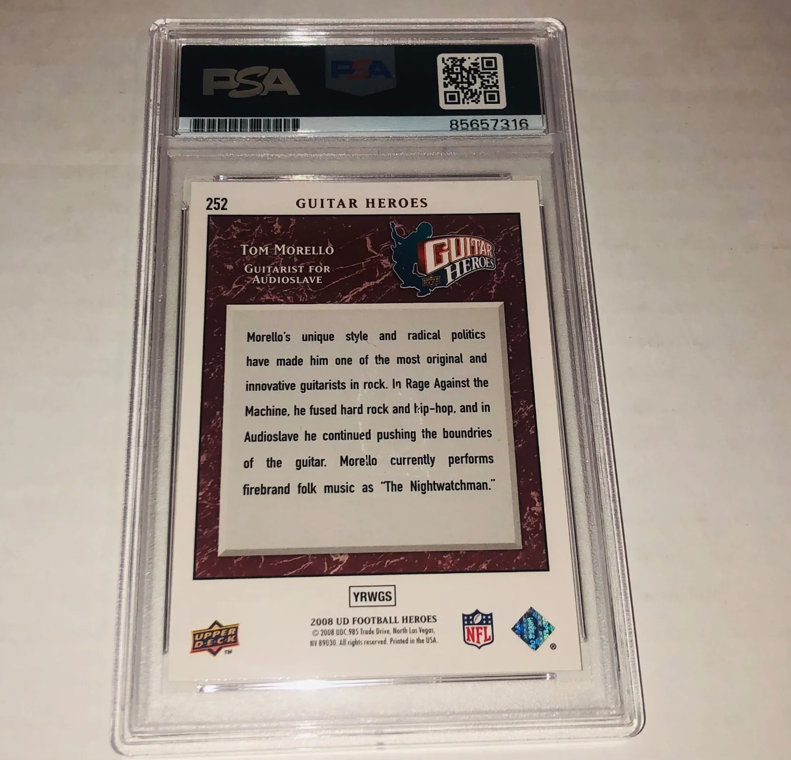 Tom Morello Rage Against The Machine 2008 UD Guitar Heroes Signed Card Beckett, изображение 2