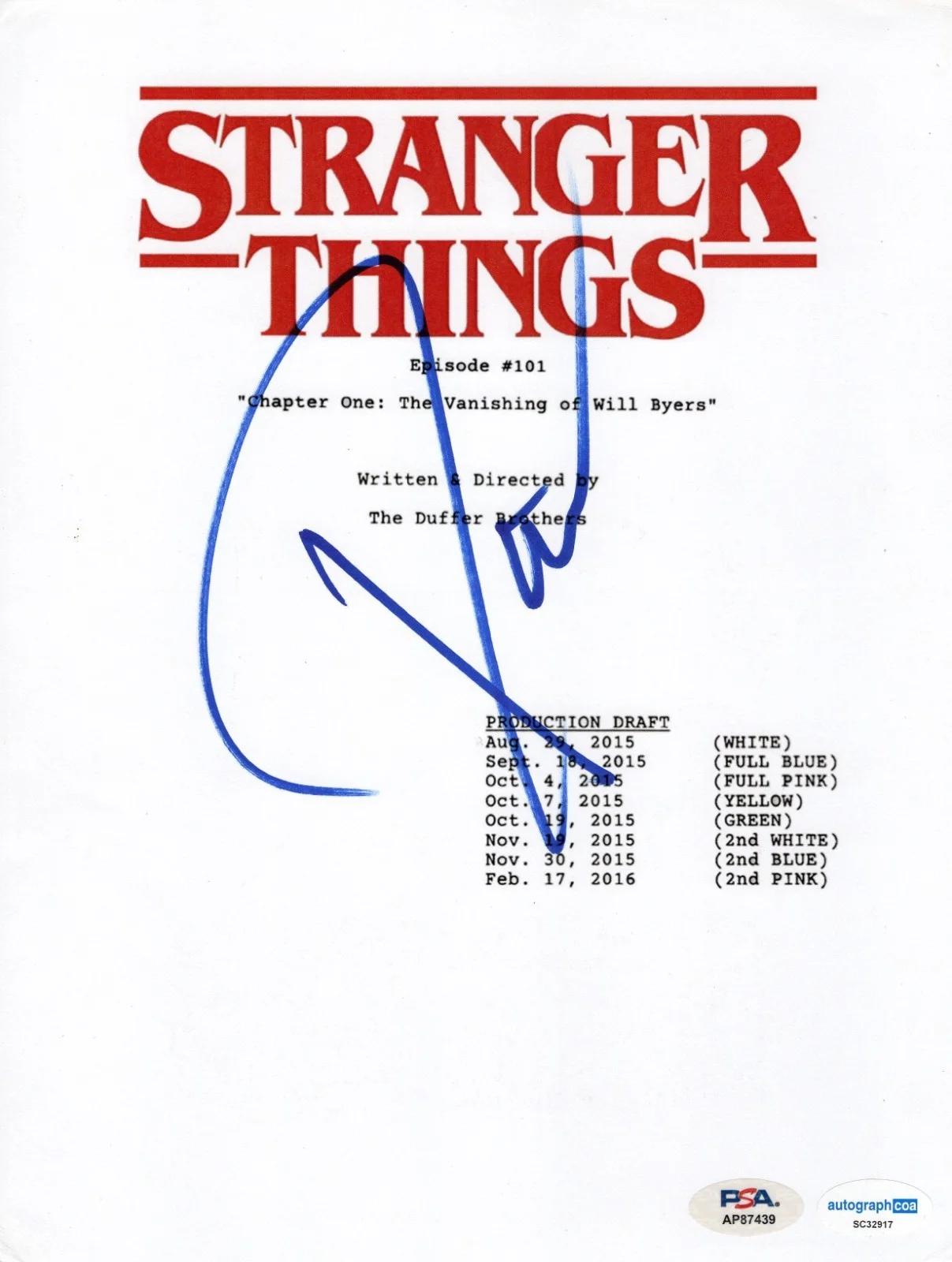 David Harbour STRANGER THINGS Signed Script Cover Photo Framed PSA & ACOA!, image 2