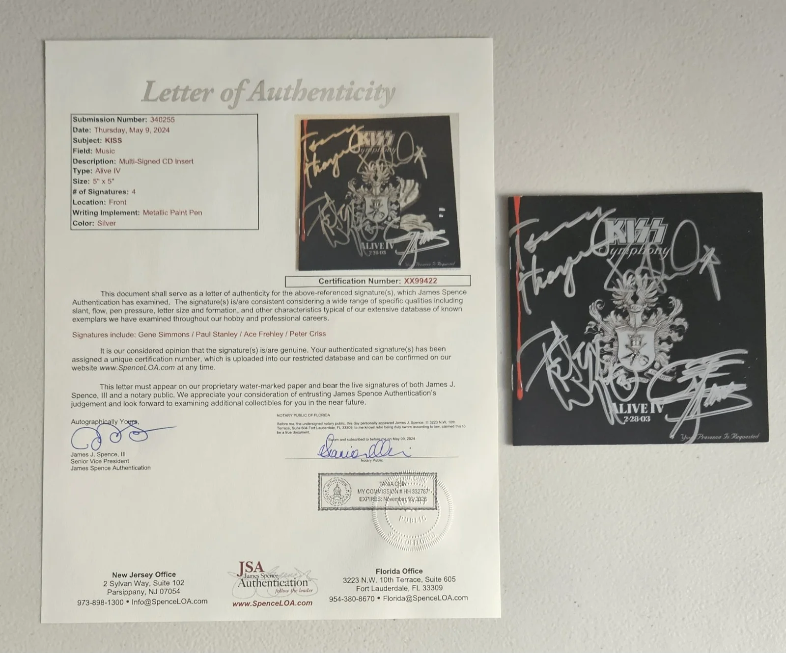 KISS "Alive IV" CD Signed By Gene Simmons Paul Stanley Peter Criss +1 JSA COA 4, изображение 2