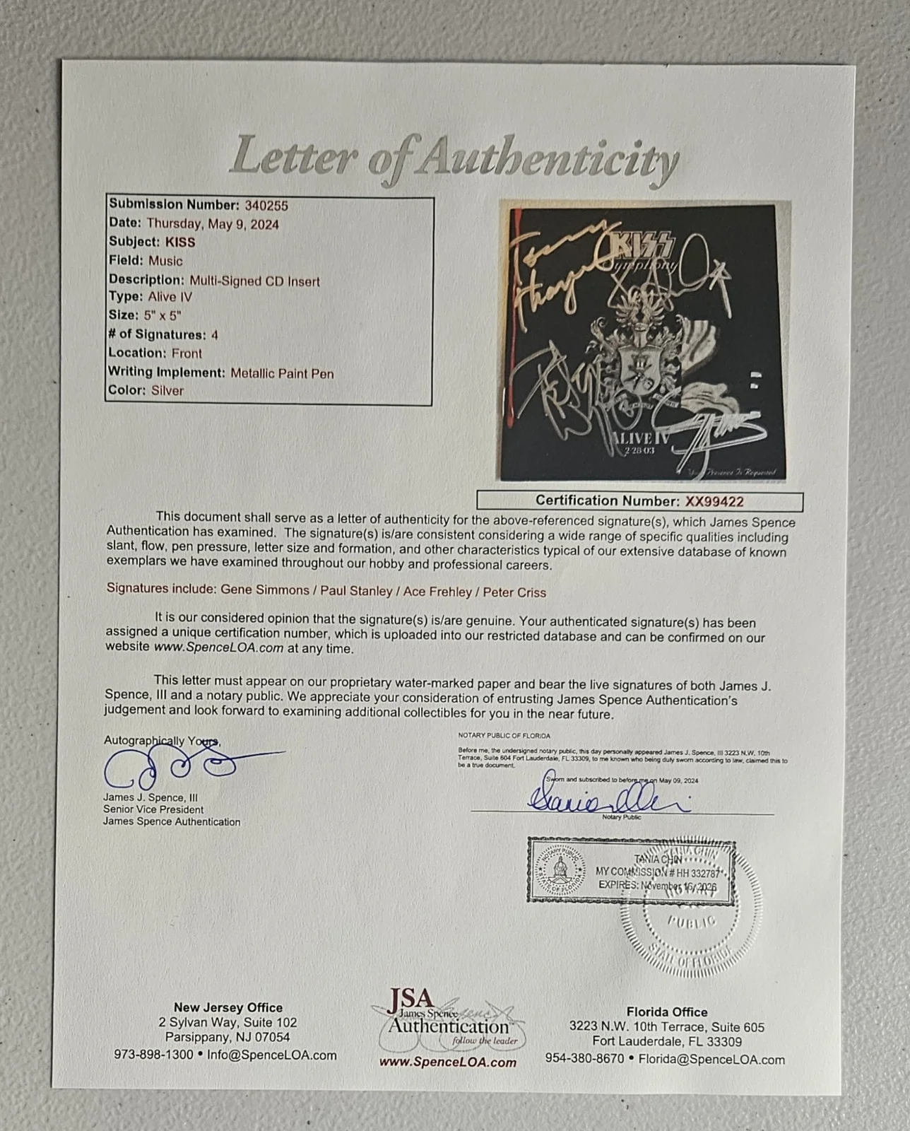 KISS "Alive IV" CD Signed By Gene Simmons Paul Stanley Peter Criss +1 JSA COA 4, изображение 4