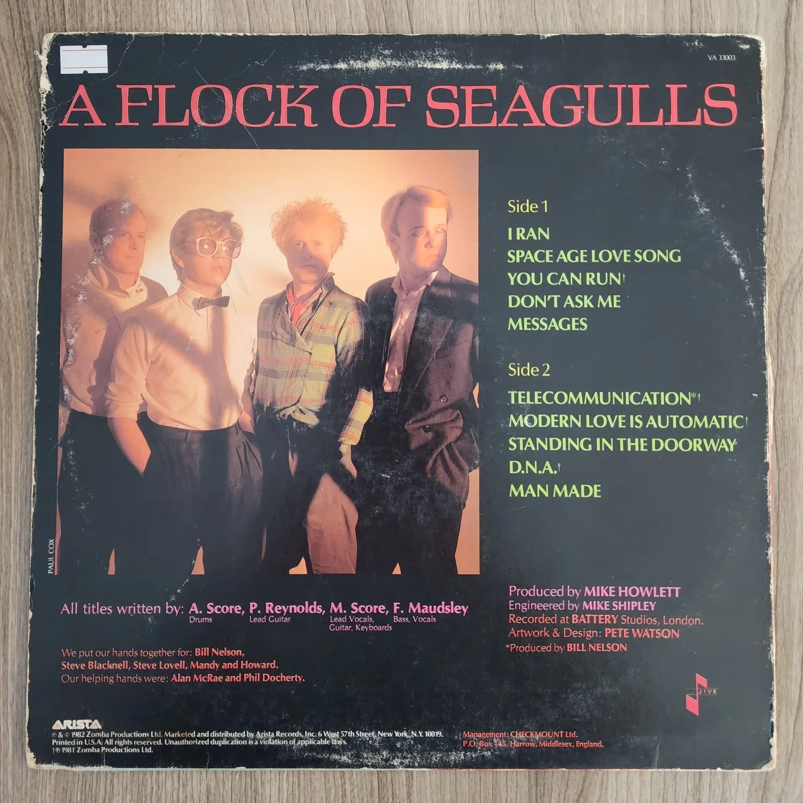Mike Score Signed A Flock Of Seagulls - Self Titled Vinyl Record DAMAGED RAD, image 3