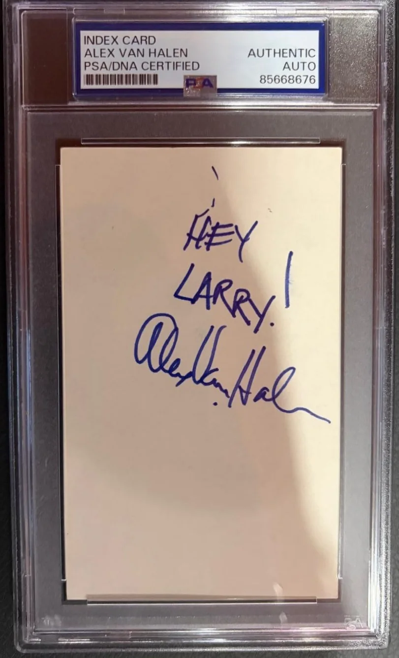 Alex Van Halen — ALEX VAN HALEN SIGNED AUTOGRAPHED INDEX CARD ENCAPSULATED PSA EDDIE VINTAGE A