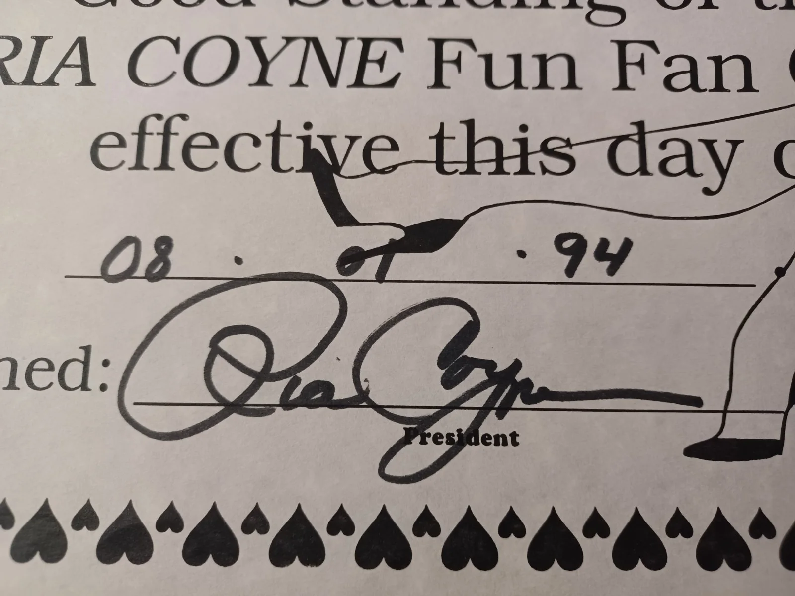 Ria Coyne Signed Fan Club Certificate - Batman Forever, Tales from the Crypt - B, image 2