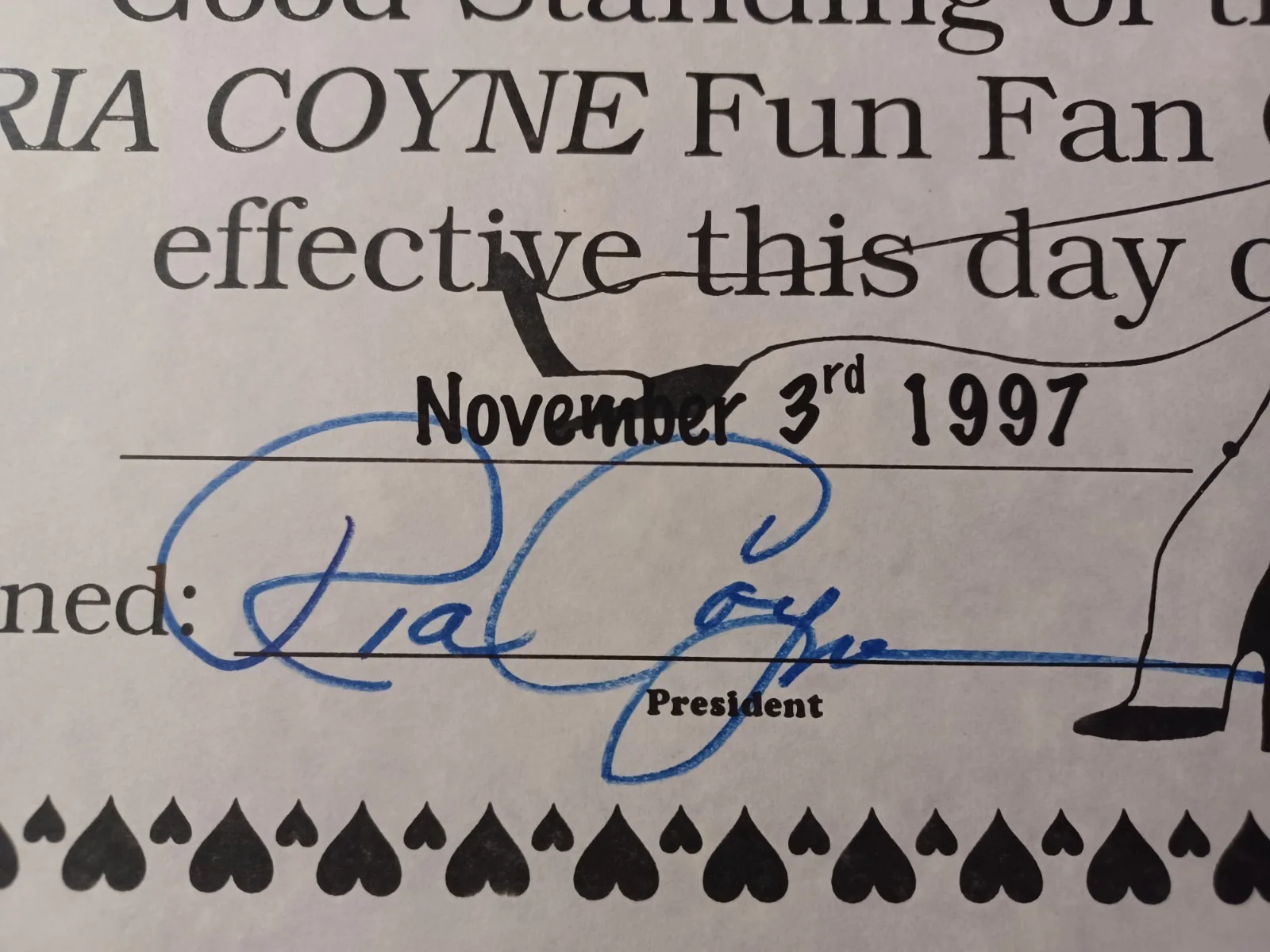 Ria Coyne Signed Fan Club Certificate - Batman Forever, Tales from the Crypt - A, изображение 2