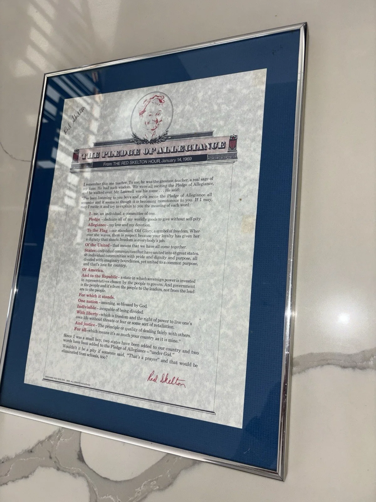 Red Skelton Signed 1969 ‘Pledge Of Allegiance’. Beautifully Displayed. Very Rare, изображение 3