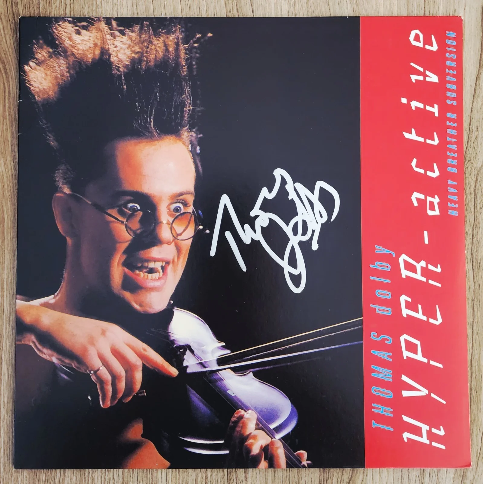 Thomas Dolby Signed Hyper-Active! 12" Single Blue Colored Vinyl Record RAD, image 2