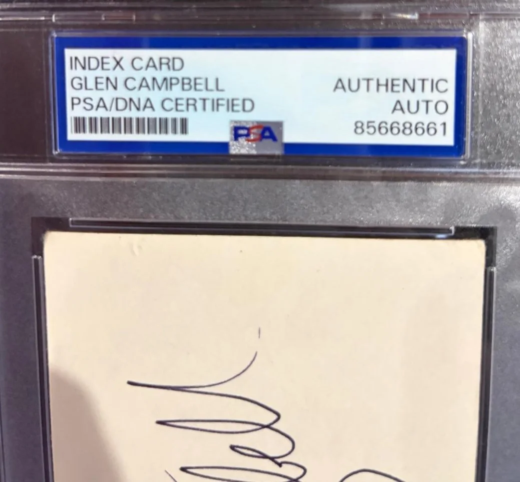 Glen Campbell — GLEN CAMPBELL SIGNED AUTOGRAPHED INDEX CARD ENCAPSULATED PSA SOUTHERN NIGHTS B, изображение 3