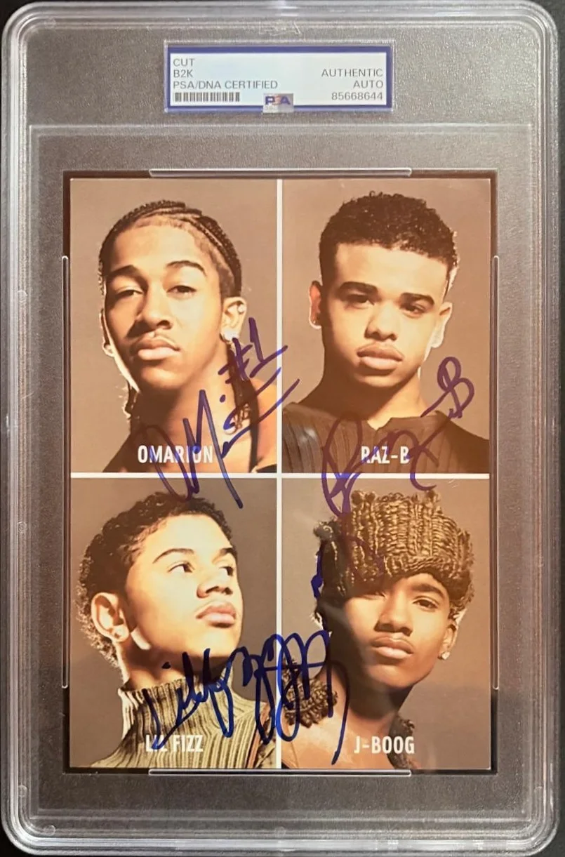J-BOOG, LIL FIZZ, OMARION & RAZ-B — B2K SIGNED AUTOGRAPHED CUT ENCAPSULATED J-BOOG LIL FIZZ OMARION RAZ-B PSA COA