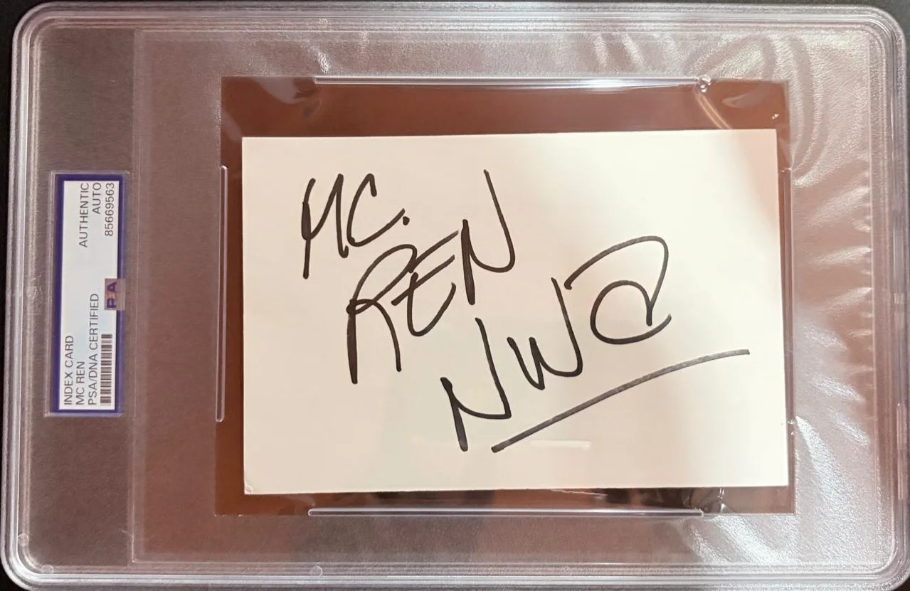 MC REN — MC REN SIGNED AUTOGRAPHED INDEX CARD PSA ENCAPSULATED KIZZ MY BLACK AZZ BAND NWA
