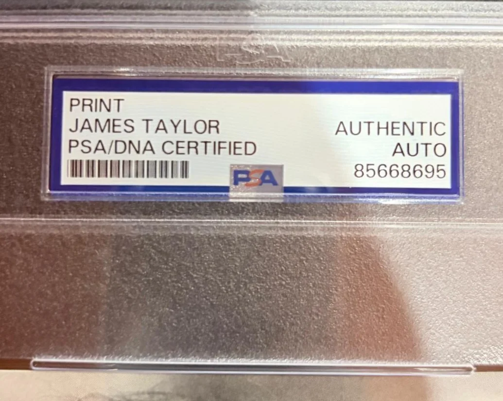 James Taylor — JAMES TAYLOR SIGNED AUTOGRAPHED PRINT ENCAPSULATED FIRE AND RAIN RARE PSA COA, изображение 3