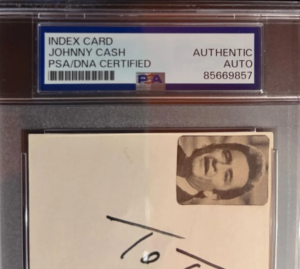 Johnny Cash — JOHNNY CASH SIGNED AUTOGRAPH INDEX CARD ENCAPSULATED PSA VINTAGE RING OF FIRE C, изображение 3