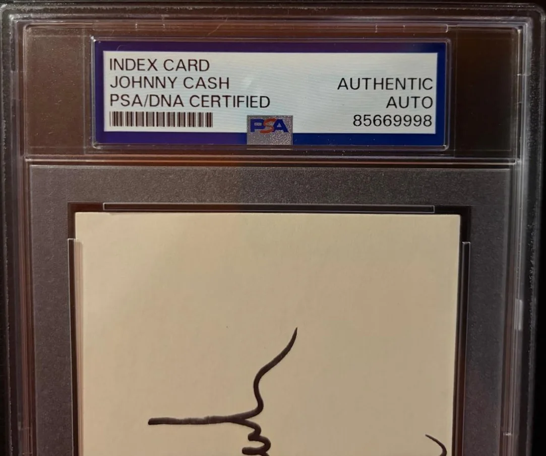 Johnny Cash — JOHNNY CASH SIGNED AUTOGRAPH INDEX CARD ENCAPSULATED PSA VINTAGE RING OF FIRE B, изображение 3