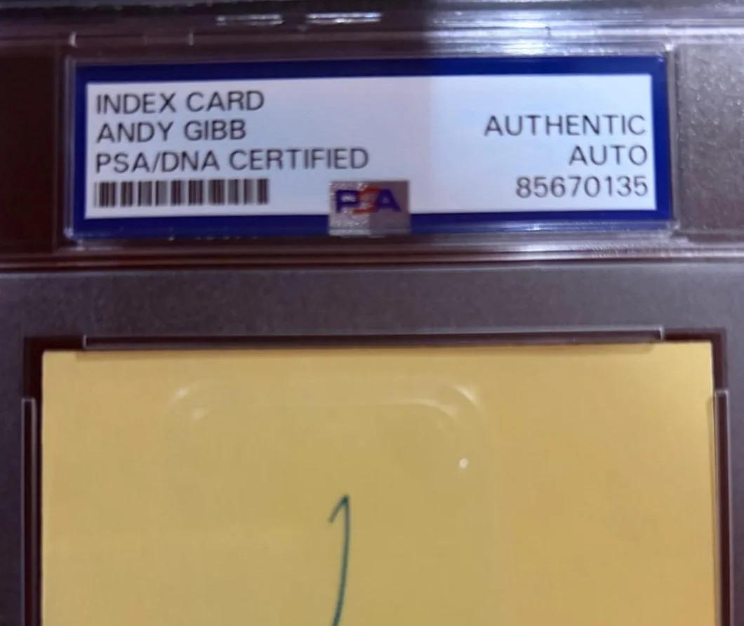 Andy Gibb — ANDY GIBB SIGNED AUTOGRAPHED INDEX CARD ENCAPSULATED PSA SHADOW DANCING BEE GEES, image 3