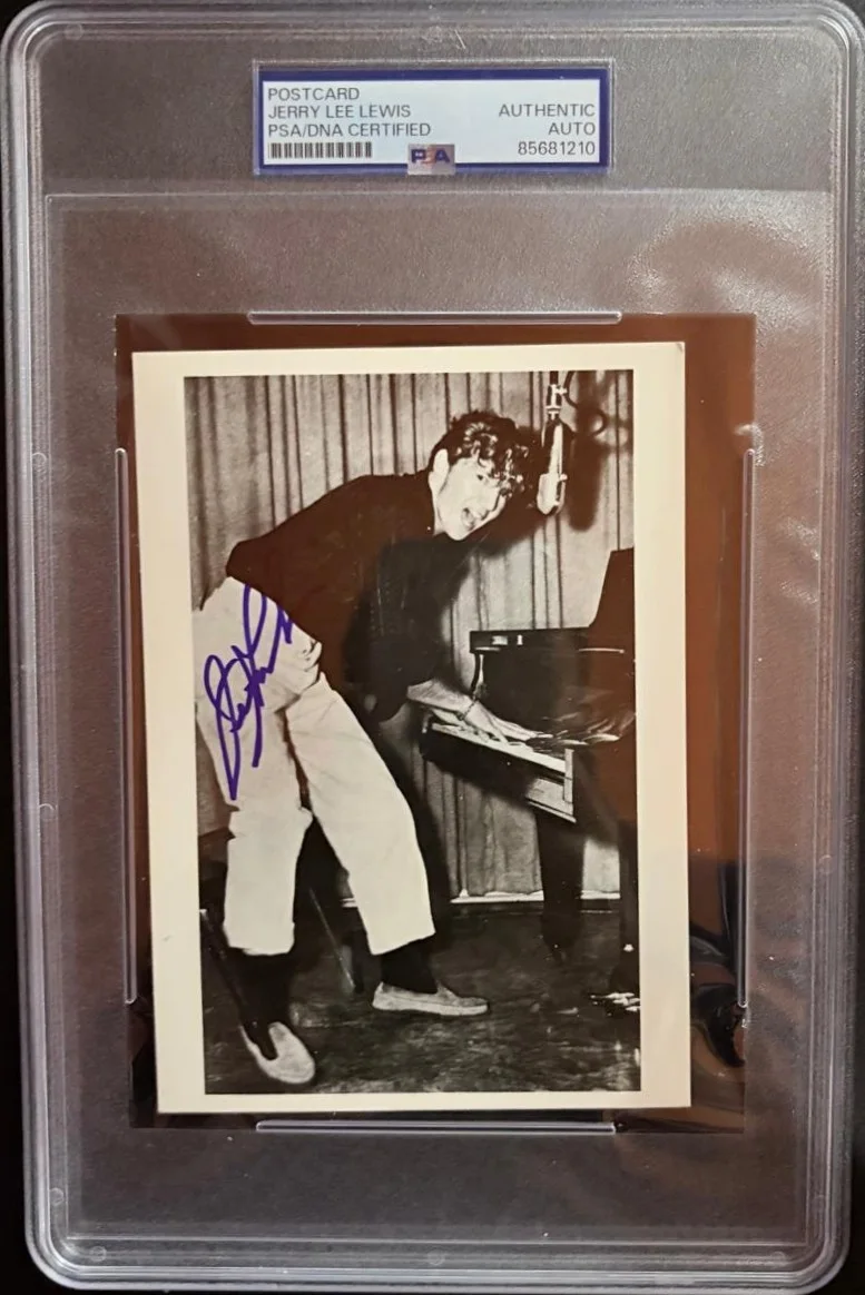 Jerry Lee Lewis — JERRY LEE LEWIS SIGNED AUTOGRAPH POSTCARD PSA ENCAPSULATED THE KILLER CRAZY ARMS