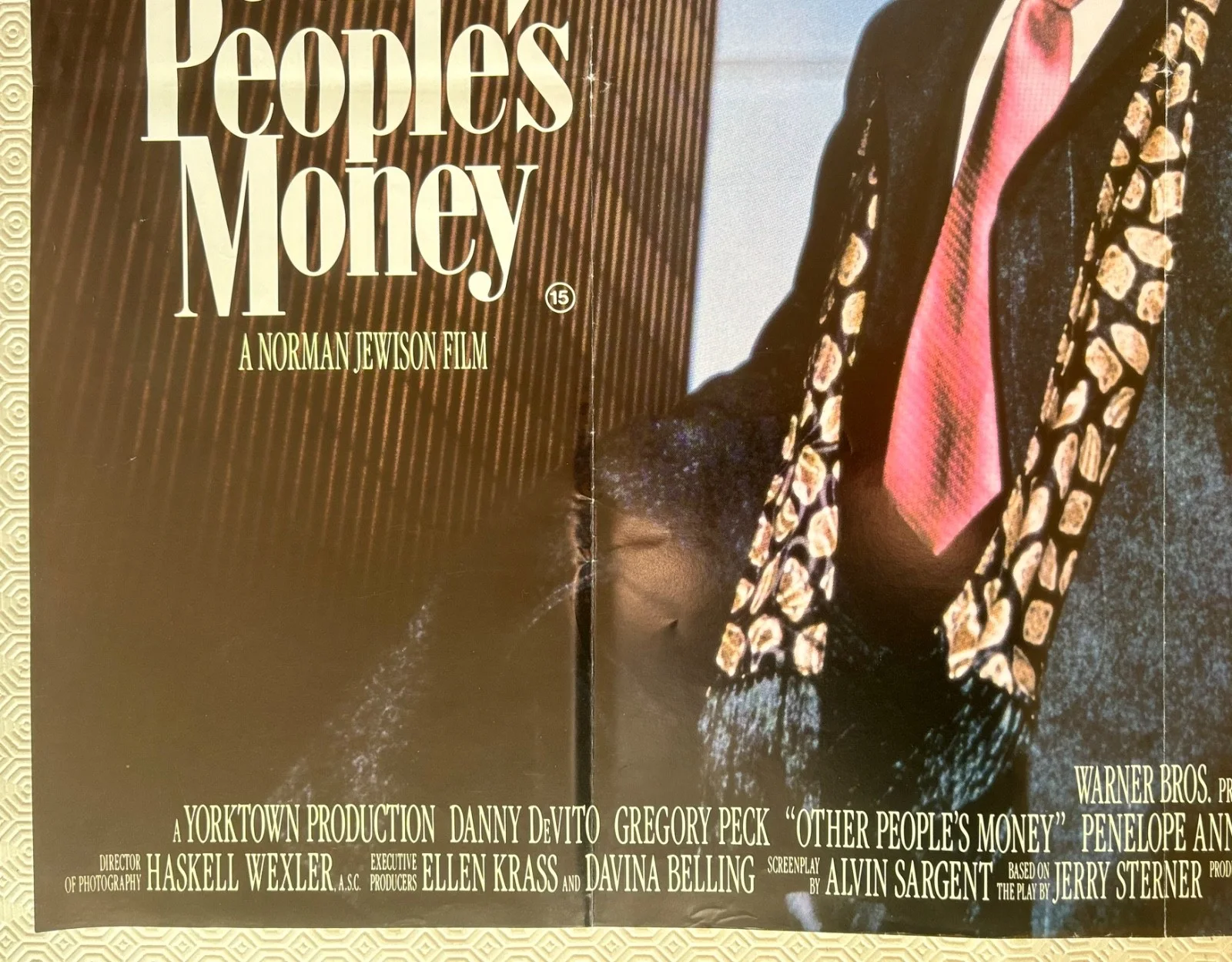 Other People's Money Original 1991 Quad Poster Danny DeVito Gregory Peck, image 2