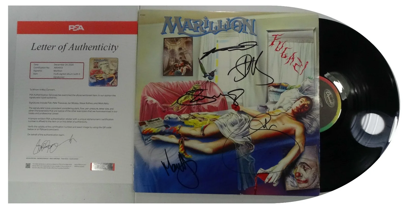 SIGNED MARILLION W/ FISH AUTOGRAPHED 12" LP CERTIFIED AUTHENTIC PSA LOA# AR04513, image 2