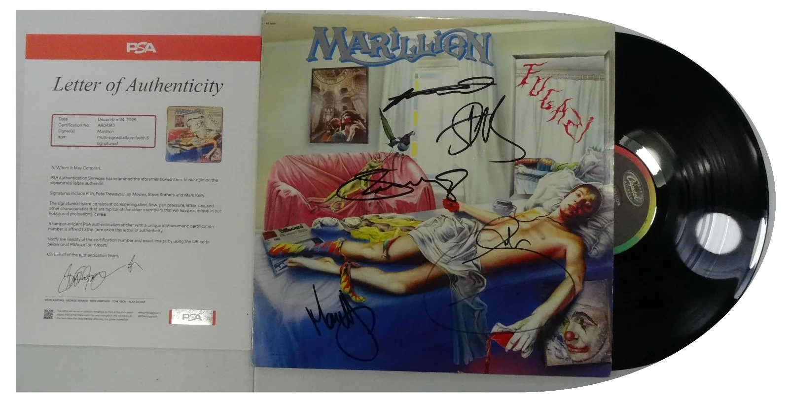 SIGNED MARILLION W/ FISH AUTOGRAPHED 12" LP CERTIFIED AUTHENTIC PSA LOA# AR04513, image 3