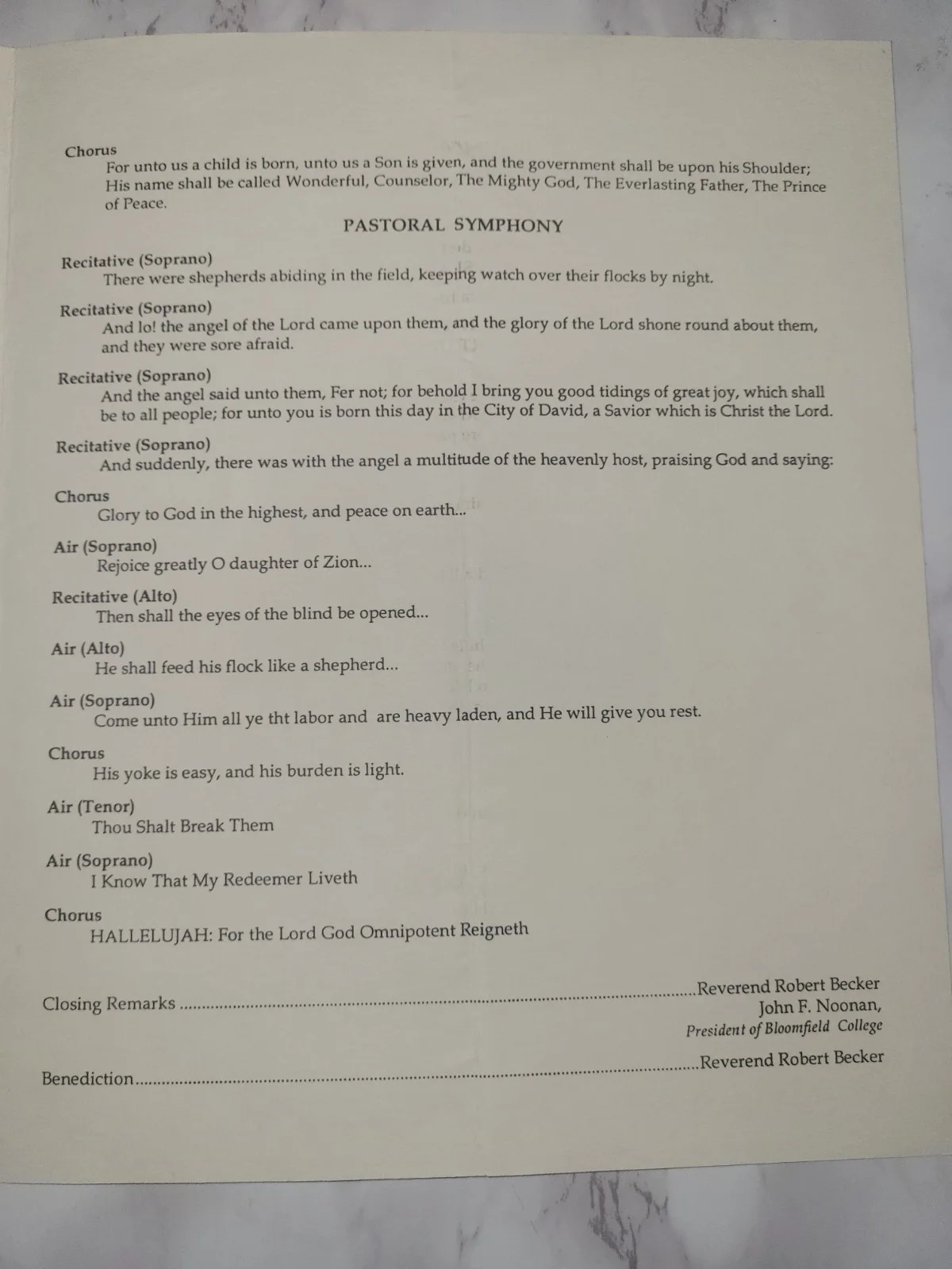 SIGNED George Shirley Concert Program Handel’s Messiah (Part I) | Bloomfield Col, image 3