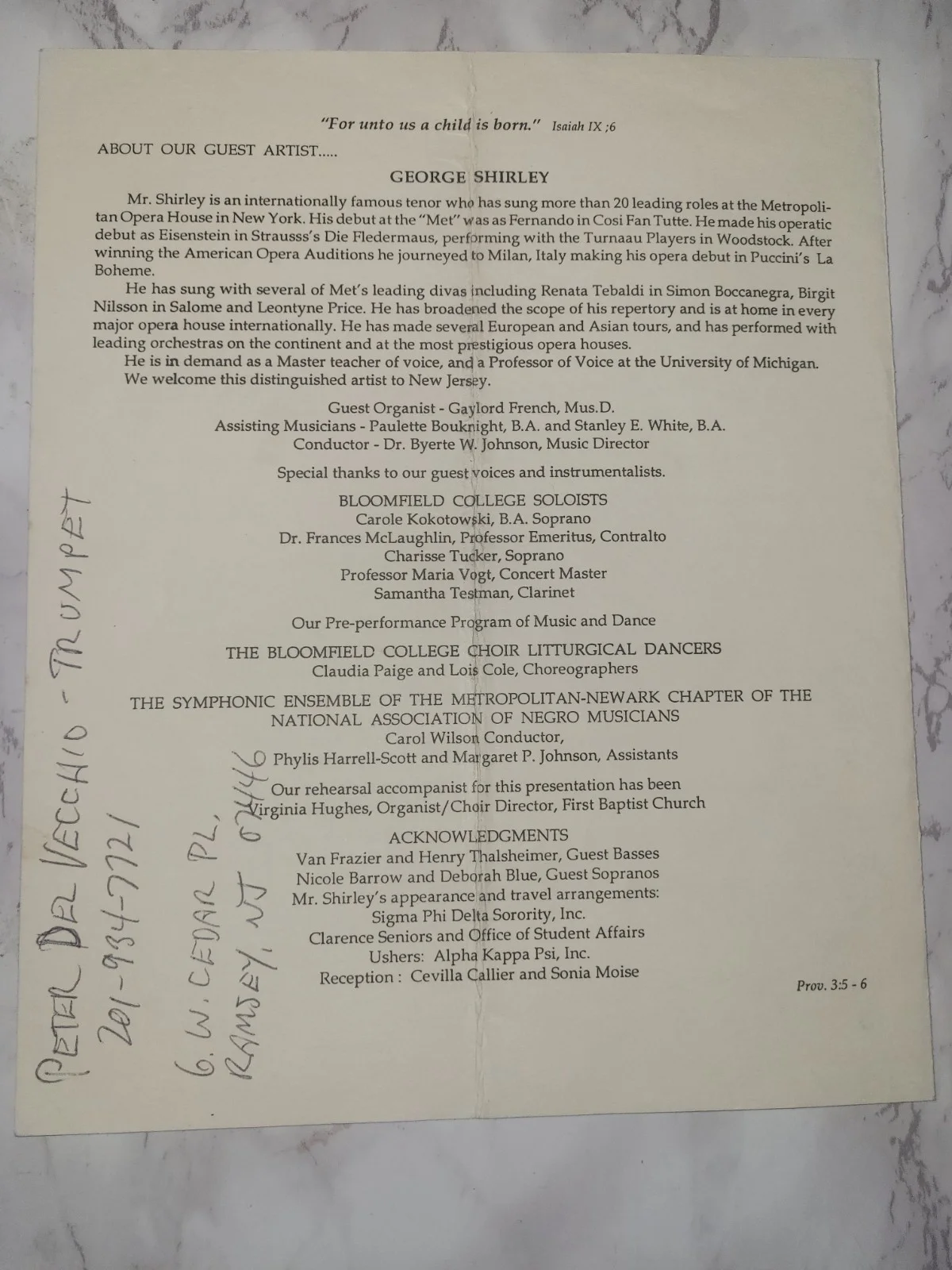 SIGNED George Shirley Concert Program Handel’s Messiah (Part I) | Bloomfield Col, image 4