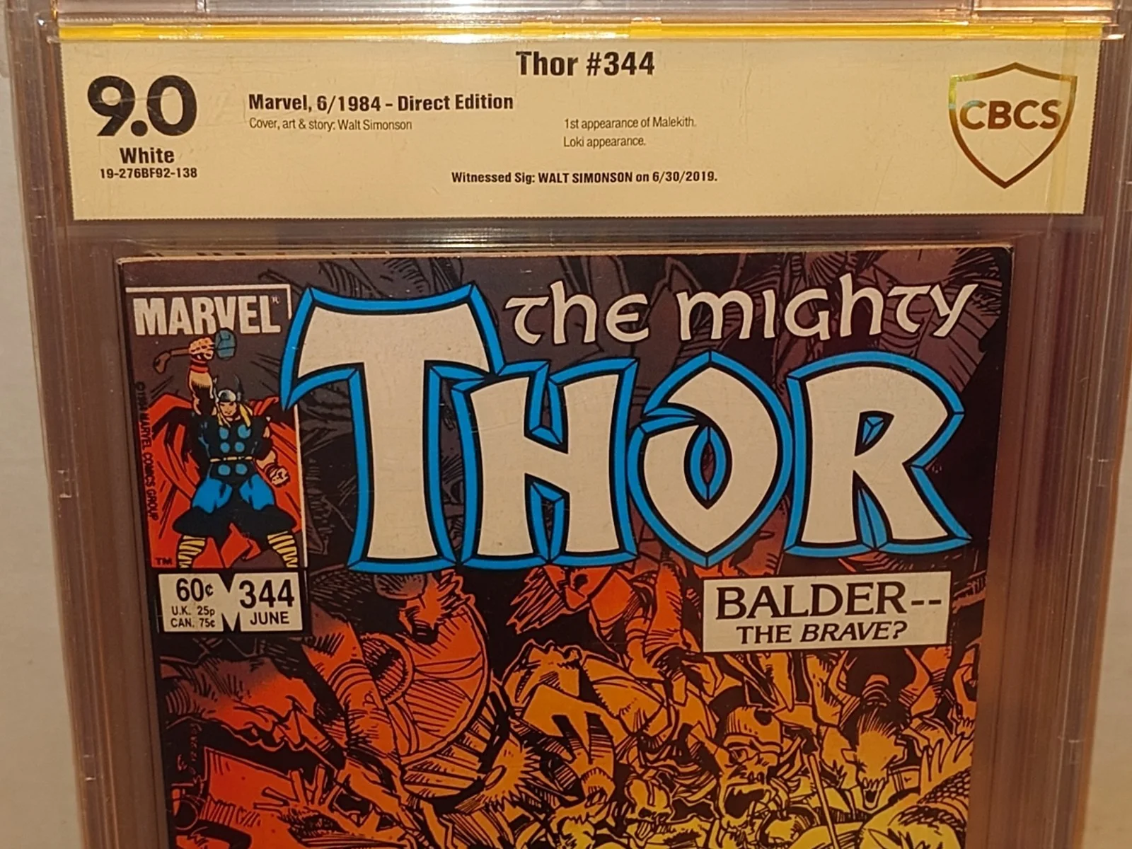 Walt Simonson — The Mighty Thor #344 Comic Signed Autograph WalT SimonsoN CBCS 9.0 Nice Comic, image 2
