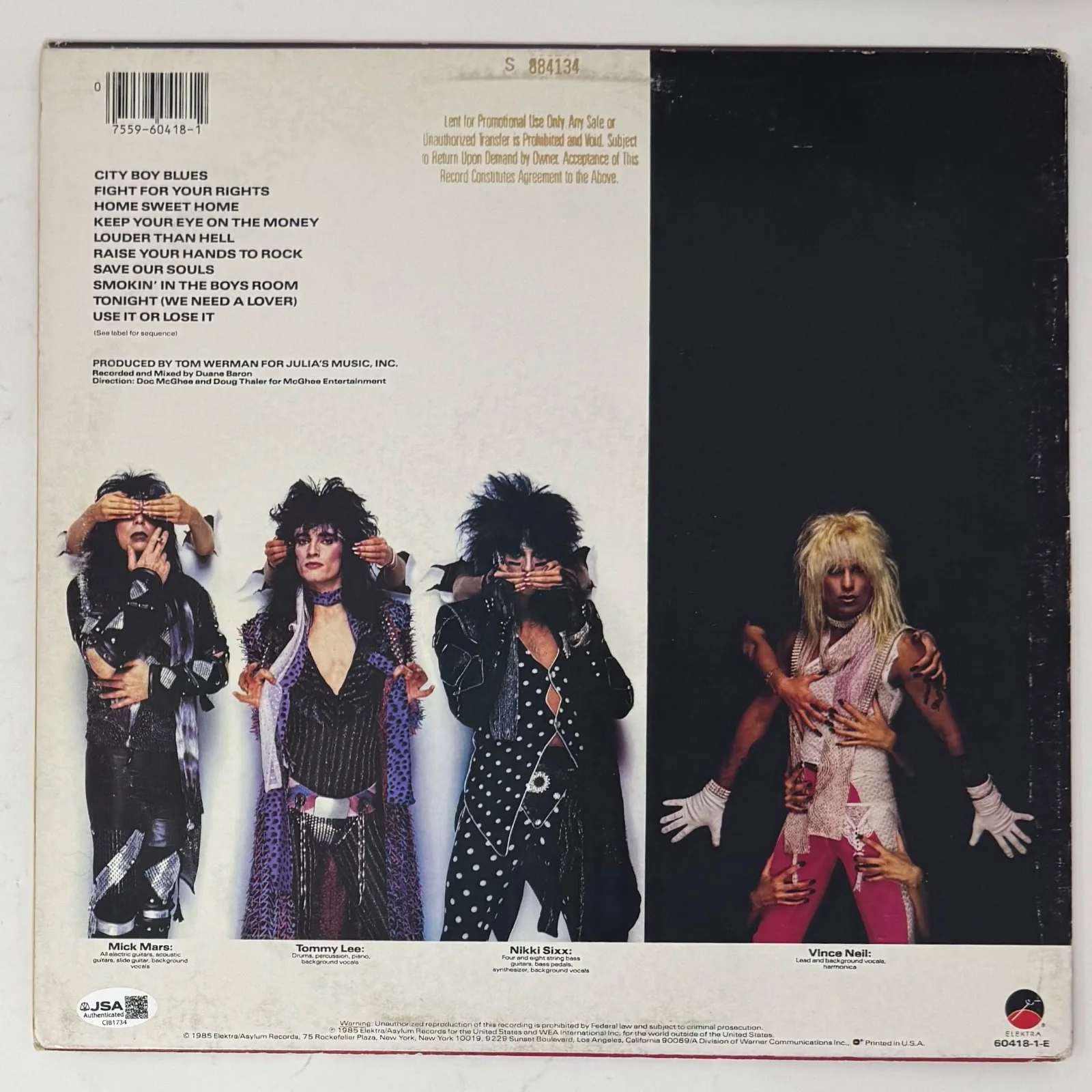 Tommy Lee Signed Autograph Motley Crue Theatre of Pain Vinyl Record Album LP JSA, изображение 3