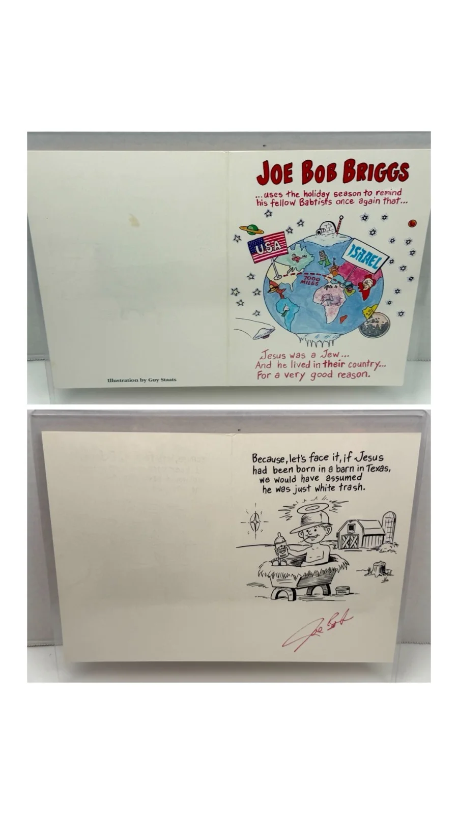 Joe Bob Briggs — Joe Bob Briggs Rare Artwork Christmas Card Guy Staats 1990's Horror Host Signed