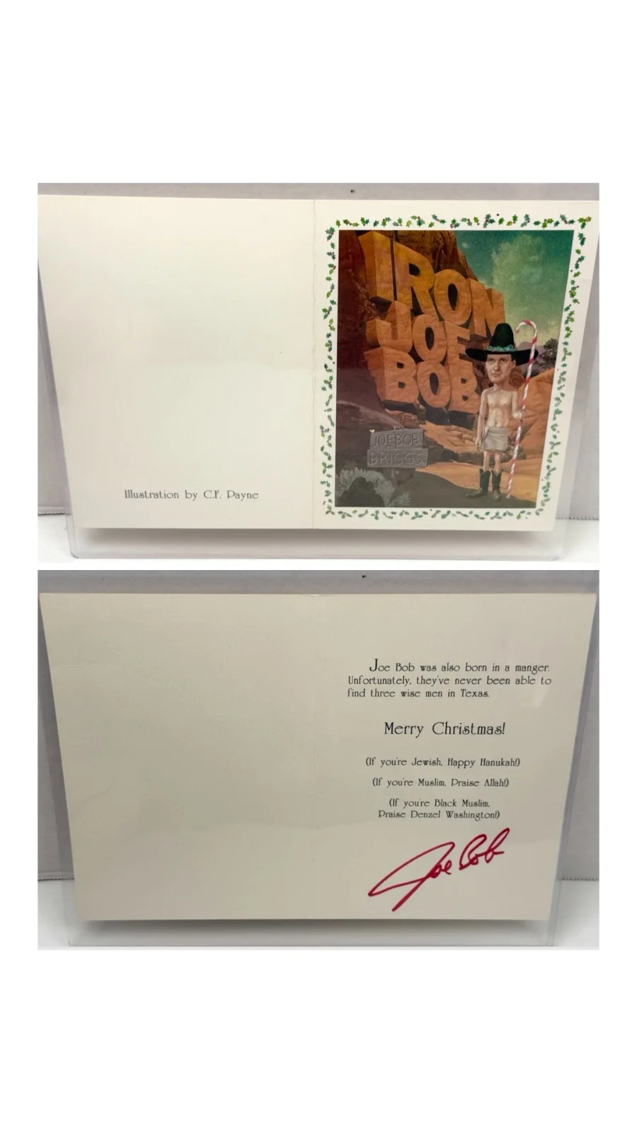 Joe Bob Briggs — Iron Joe Bob Rare Artwork Christmas Card C.F. Payne 1992 Horror Host Signed
