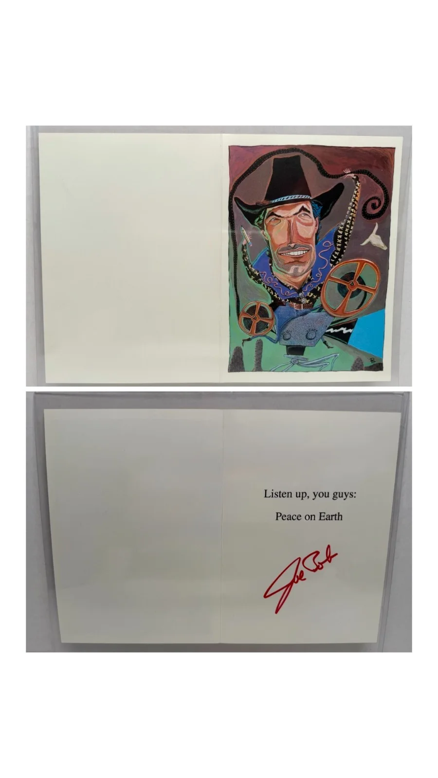 Joe Bob Briggs — Joe Bob Briggs Rare Custom Artwork Christmas Card 1990's - Horror Host Signed