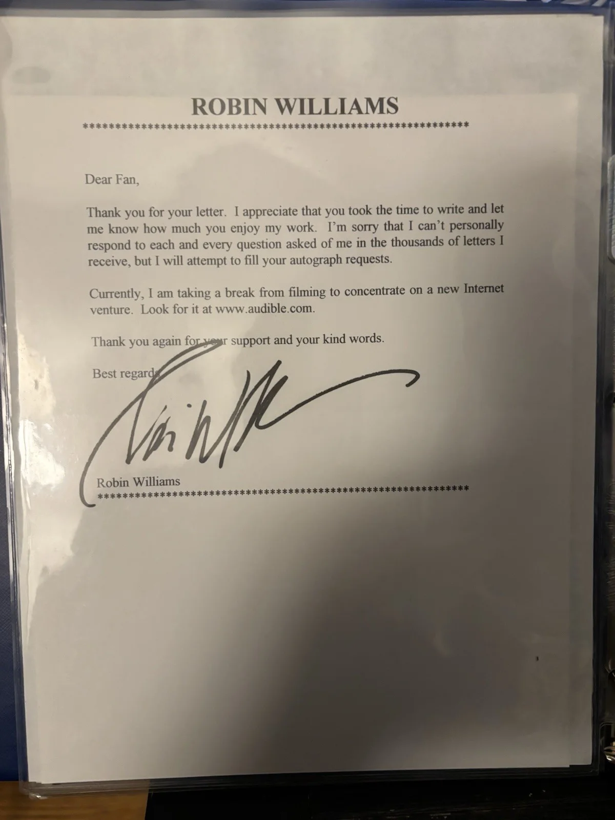Robin Williams — Robin Williams Signed 8x10 Photo With Signed Typed Letter Of Authenticity, изображение 2