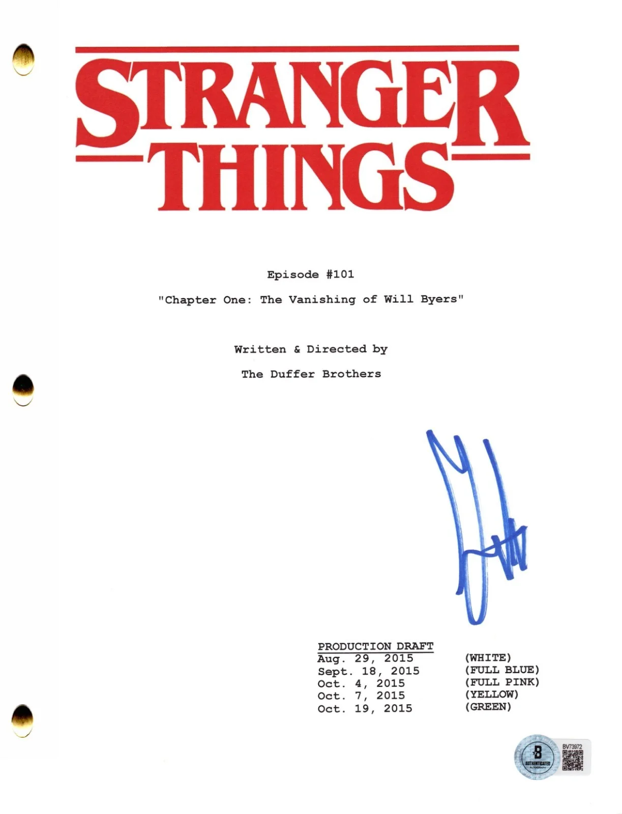 Gaten Matarazzo — Gaten Matarazzo Signed Stranger Things Pilot Script Authentic Autograph Beckett
