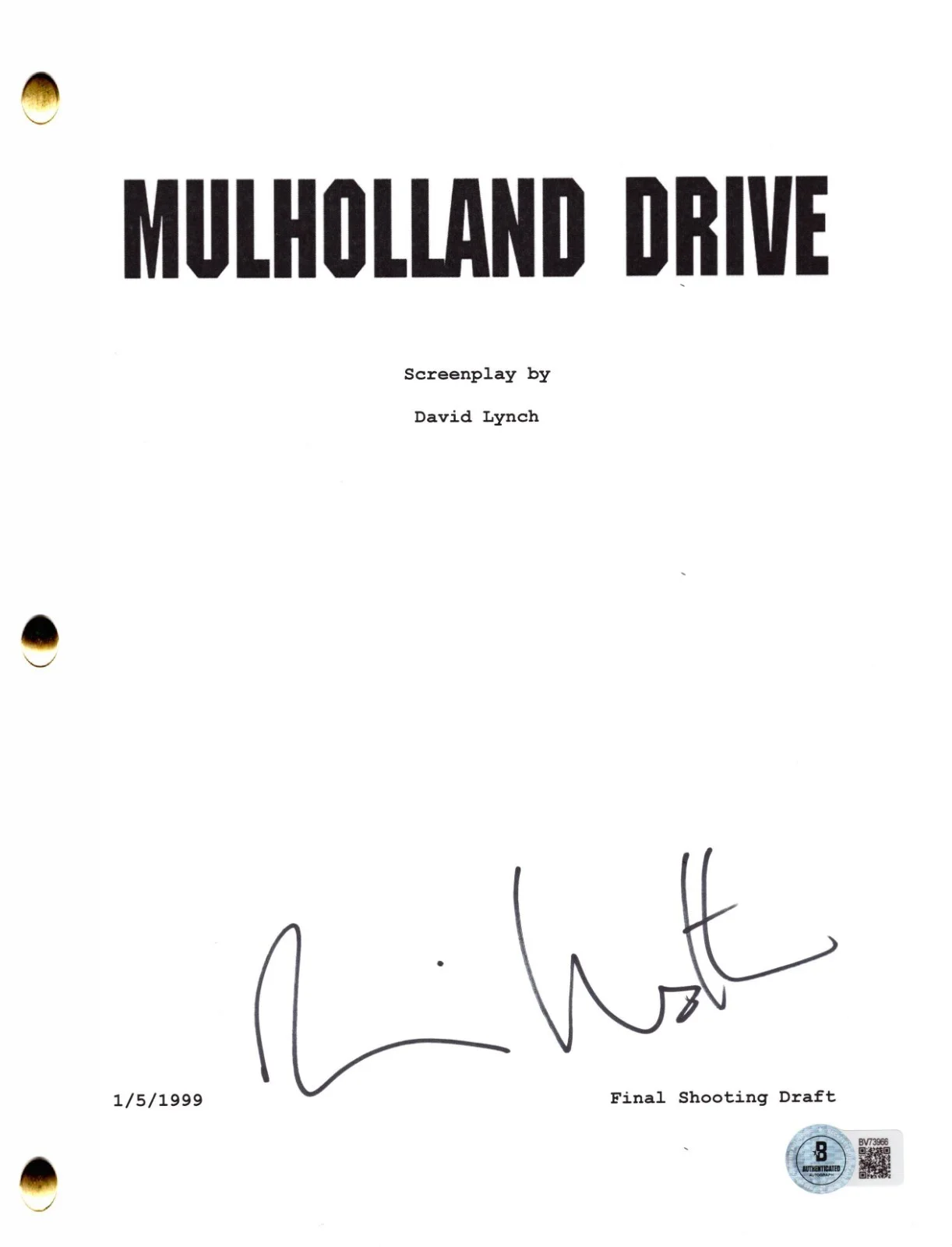 Naomi Watts — Naomi Watts Signed Mulholland Drive Full Script Authentic Autograph Beckett
