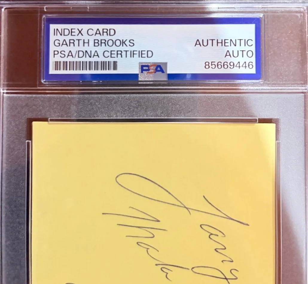Garth Brooks — GARTH BROOKS SIGNED AUTOGRAPH INDEX CARD ENCAPSULATED PSA FRIENDS IN LOW PLACES, image 3