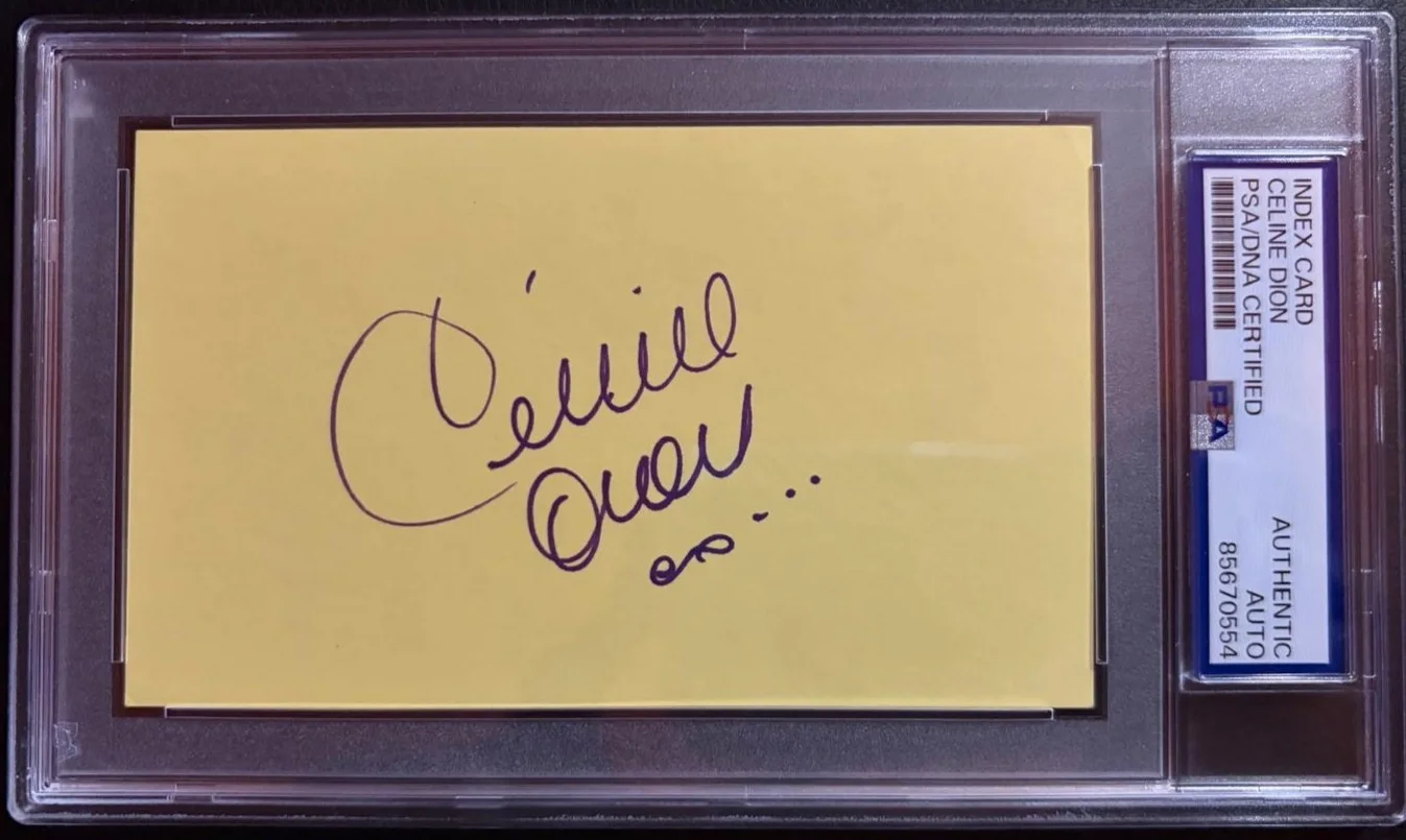Celine Dion — CELINE DION SIGNED AUTOGRAPH INDEX CARD ENCAPSULATED PSA POWER BALLADS UNISON A