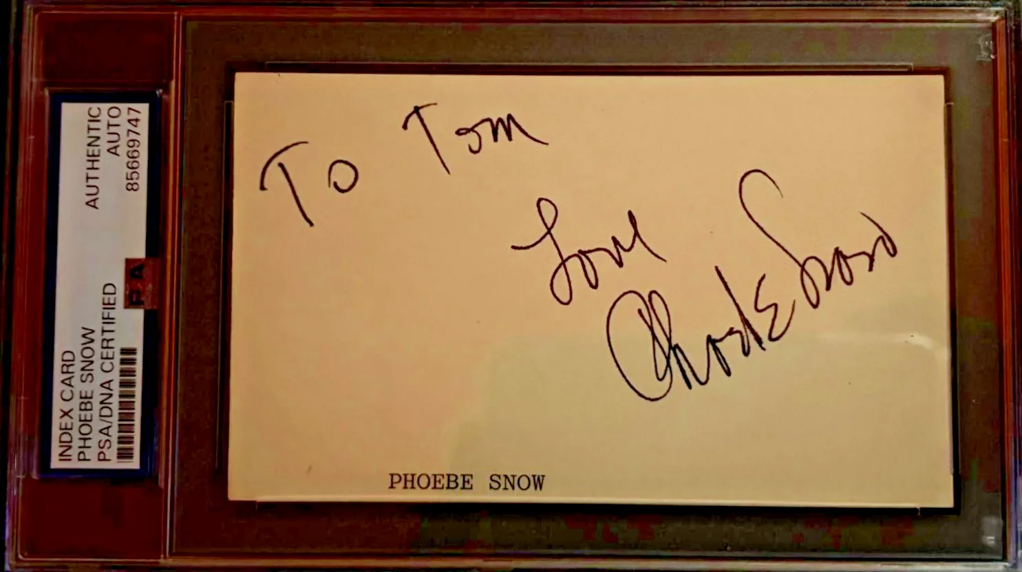 Phoebe Snow — PHOEBE SNOW SIGNED INDEX CARD ENCAPSULATED PSA RARE POETRY MAN HARPOS BLUES A