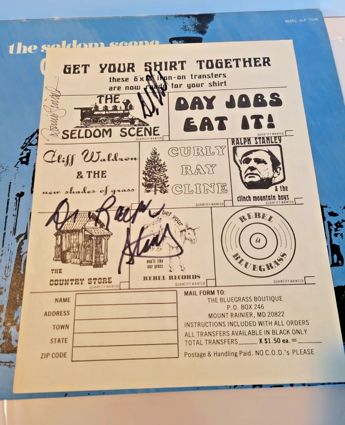 Ralph Stanley Seldom Scene Signed Rebel Records Album Insert Autograph Bluegrass, изображение 2